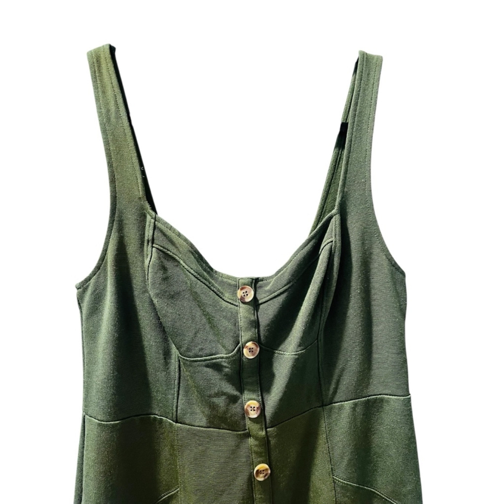 Maeve Anthropologie Size 10 Moss Green Sleeveless Midi Dress Button Front $160 - Picture 3 of 6